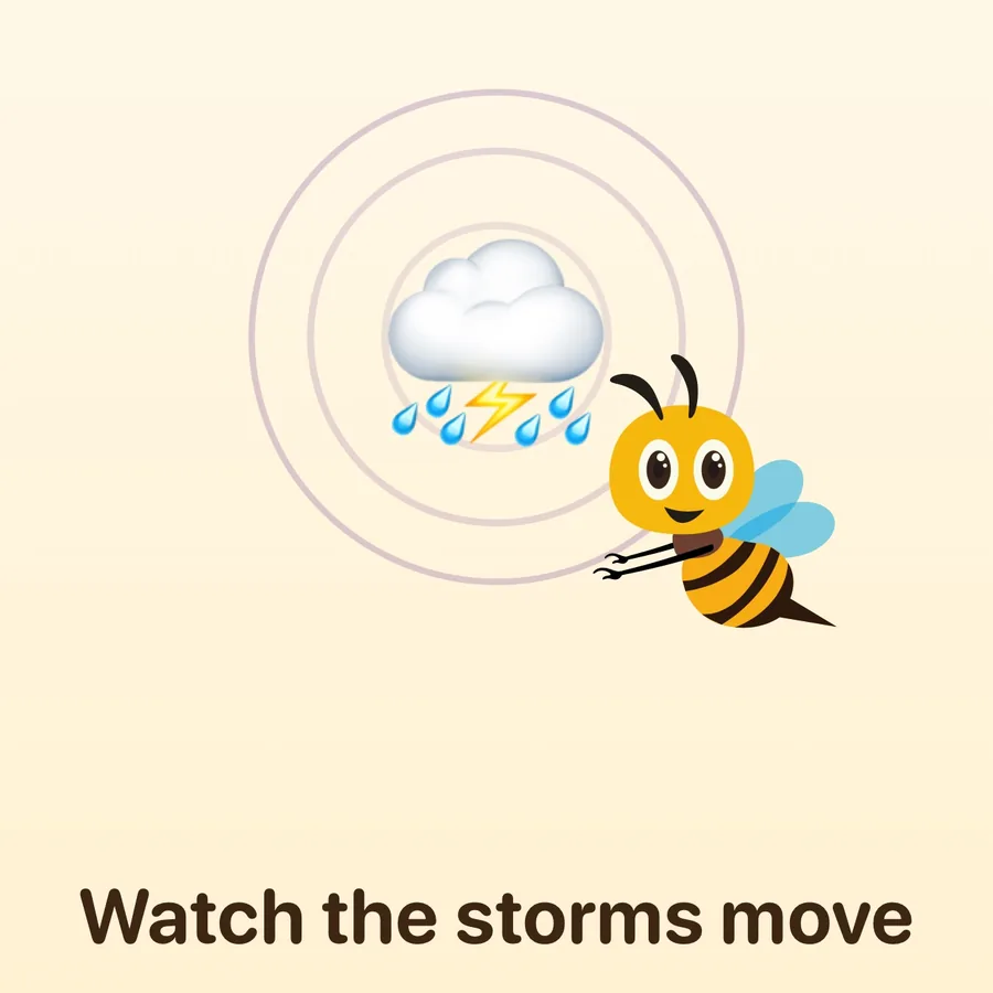 A bee watching a thunderstorm with radar rings around it
