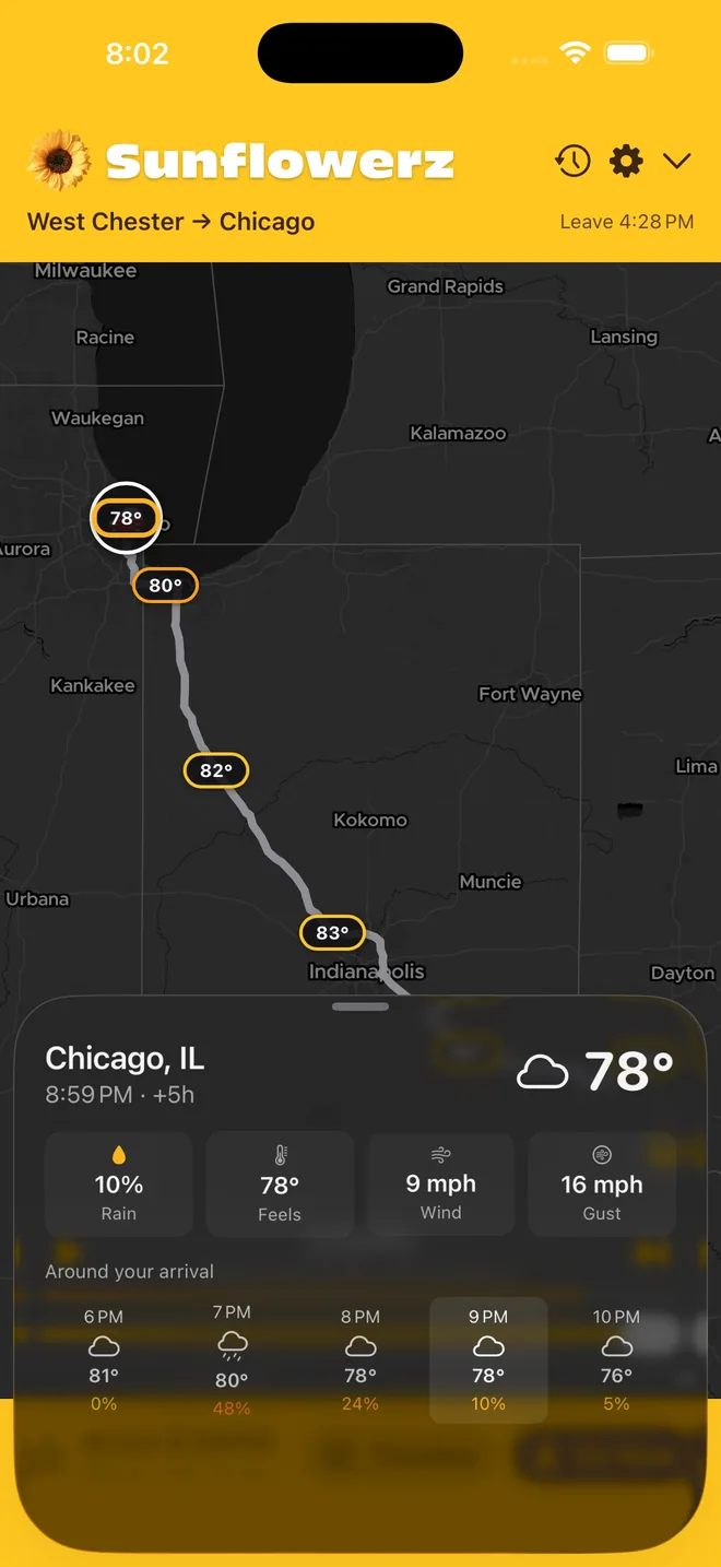 Waypoint details for Chicago at 8:59 PM