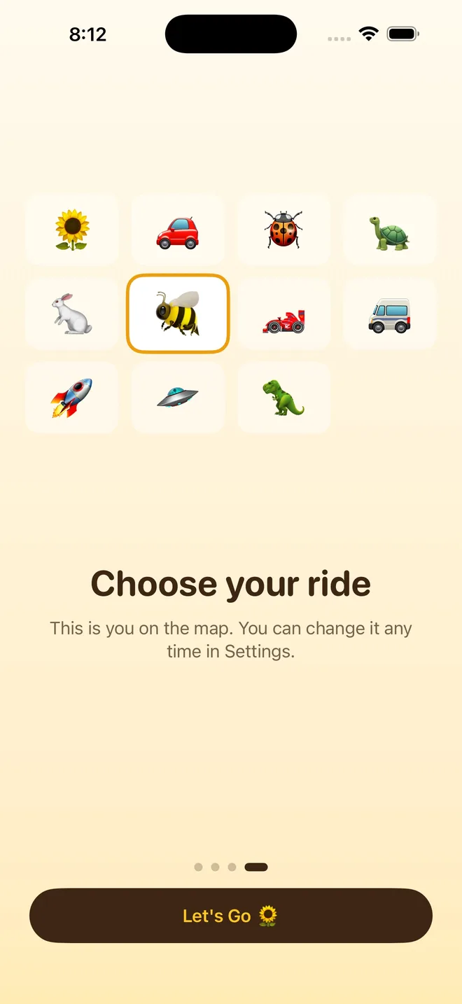 Choose your ride — a grid of emoji vehicles