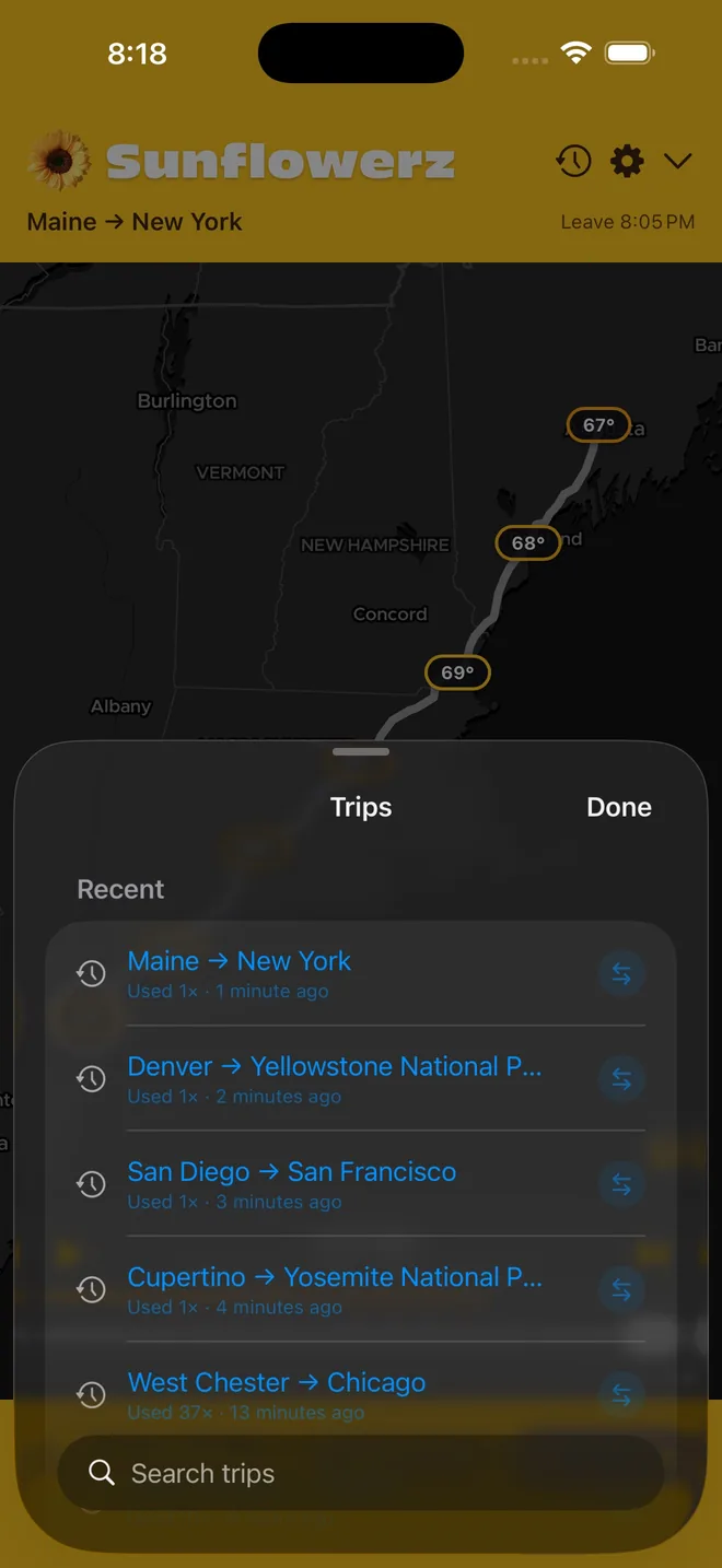 Saved trips list